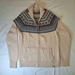 Carhartt Vtg Beige Fair Isle Knit Full Zip High Neck Cardigan Sweater M Women's